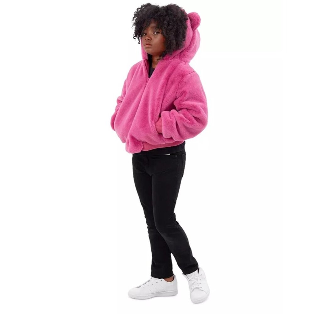 NWT Apparis Lily 2 Hooded Faux Fur Coat Unisex 6Y Pink Full Zip Long Sleeve